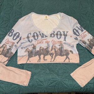 Urban Outfitters Long Sleeve Cropped Tshirt Top, Large L, country / western